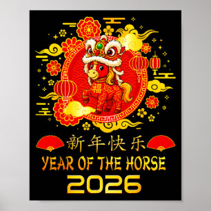 Frohes chinesisches Neujahr 2026 Lunar Pferd Feier Poster