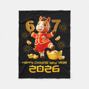 Frohes chinesisches Neujahr 2026 Lustiges Pferd 6 Fleecedecke