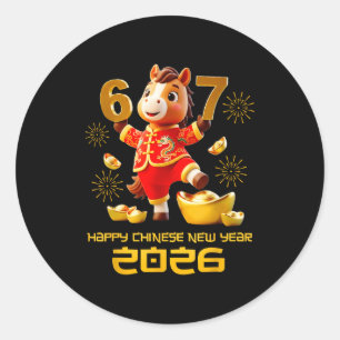 Frohes chinesisches Neujahr 2026 Lustiges Pferd 6  Runder Aufkleber