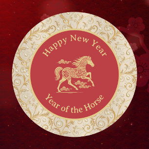 Frohes chinesisches Neujahr des eleganten goldrote Runder Aufkleber
