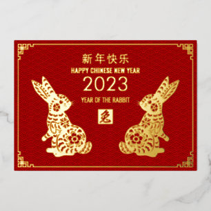 Frohes chinesisches Neujahr des Kaninchens 2023 Folien Feiertagskarte
