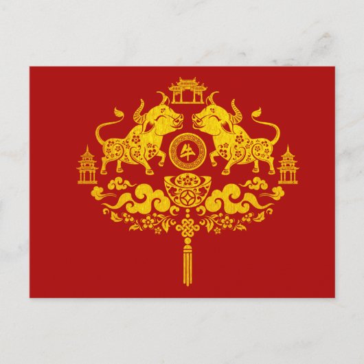 Frohes chinesisches Neujahr des Ochsen 2021 Postkarte (Vorderseite)