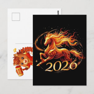 Frohes chinesisches Neujahr des Pferdes 2026 Postkarte