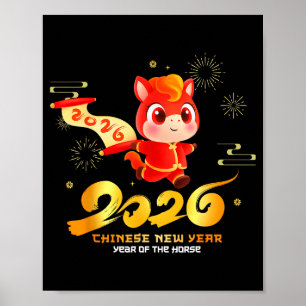 Frohes chinesisches Neujahr des Pferdes Cartoon Cu Poster