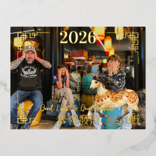 Frohes chinesisches Neujahr   Familienfoto  Folien Feiertagspostkarte