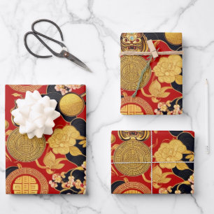 Frohes chinesisches Neujahr moderne asiatische Mus Geschenkpapier Set
