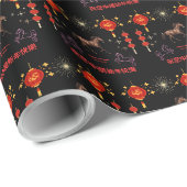 Frohes chinesisches Neujahr schwarz Geschenkpapier (Rolleneckpunkt)
