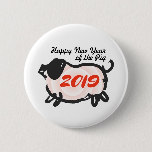 Frohes chinesisches Neujahrsfest des Schweine-Rund Button (Vorderseite)