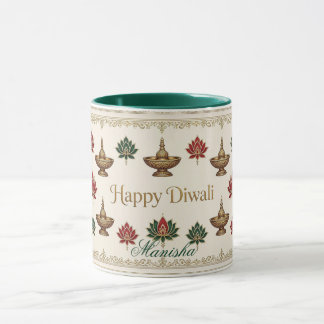 Frohes Diwali Deepak Lotus Motive Indisches Erbe Tasse