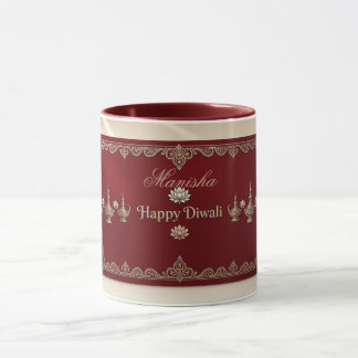 Frohes Diwali Deepak-Motive Indisches Erbe Marone Tasse