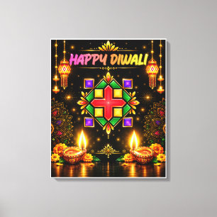 Frohes Diwali Farbige Rangoli und traditionelle Di Leinwanddruck