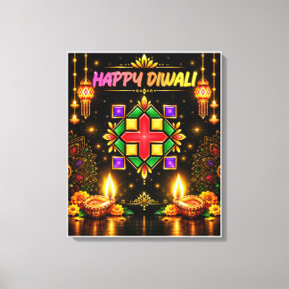 Frohes Diwali Farbige Rangoli und traditionelle Di Leinwanddruck