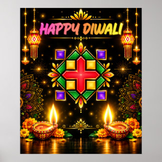 Frohes Diwali Farbige Rangoli und traditionelle Di Poster