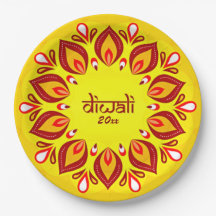 Frohes Diwali Füge Jahr hinzu Gelb Rot 9"