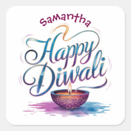 Frohes Diwali individuell anpassbar weiß Quadratischer Aufkleber