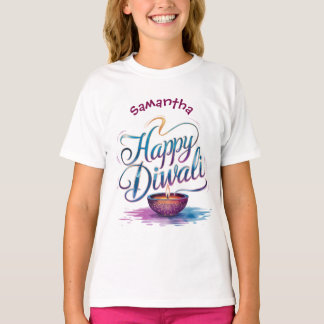 Frohes Diwali individuell anpassbar weiß T-Shirt