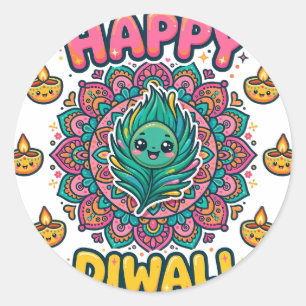 Frohes Diwali Rangoli Pfau Runder Aufkleber