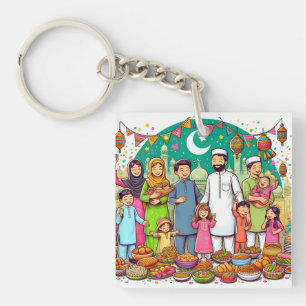 Frohes Eid Familie Lustig Feiern Design Schlüsselanhänger