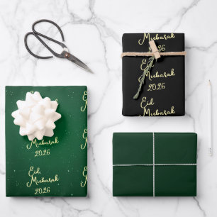Frohes Eid Mubarak Grün Elegantes Verpackungspapie Geschenkpapier Set