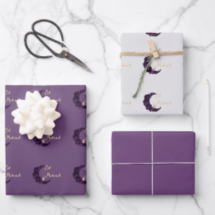 Frohes Eid Mubarak Lila Halbmond-Wrap-Papier  Geschenkpapier Set