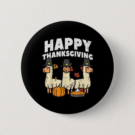 Frohes Erntedankfest 3 Llama Herbst Herbst Alpaka Button (Vorderseite)