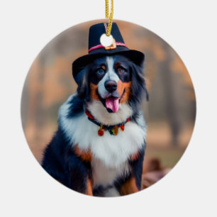 Frohes Erntedankfest Berner Sennenhund Pilger Keramik Ornament