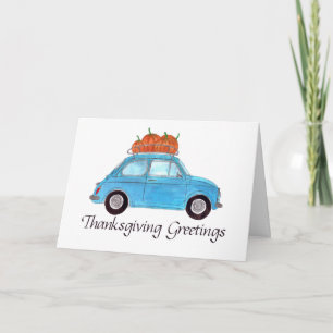 Frohes Erntedankfest Blau Retro Fiat 500 Karte