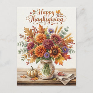 Frohes Erntedankfest. Blumenstrauß aus Herbstblume Postkarte