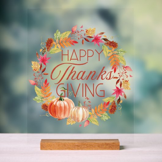 Frohes Erntedankfest Blumenzerfall Wreath Acrylschild (Neutral)