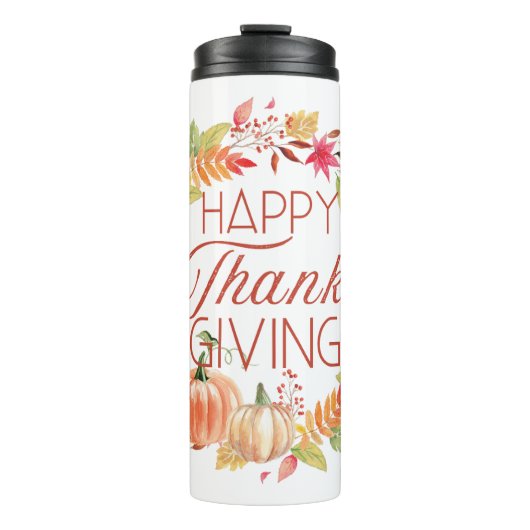 Frohes Erntedankfest Blumenzerfall Wreath Thermosbecher (Vorderseite)