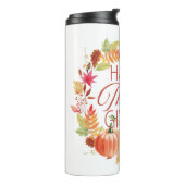 Frohes Erntedankfest Blumenzerfall Wreath Thermosbecher (Nach links gedreht)