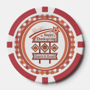 Frohes Erntedankfest Dankbar & Gesegnet Retro-Schi Pokerchips