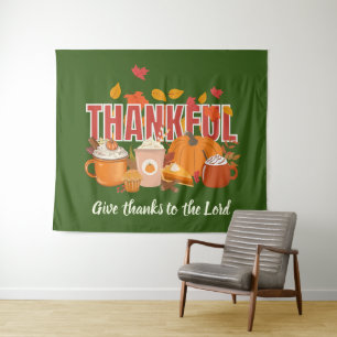 Frohes Erntedankfest DANKBAR Kürbis Christlich Wandteppich