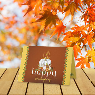 Frohes Erntedankfest Fall Floral Pumpkin Brown Karte