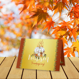 Frohes Erntedankfest Fall Floral Pumpkin Gelb Karte