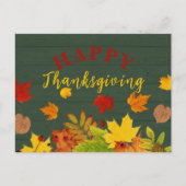Frohes Erntedankfest farbenfrohe Blätter auf Holz Postkarte (Vorderseite)