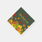 Frohes Erntedankfest farbenfrohe Blätter auf Holz Serviette (Ecke)