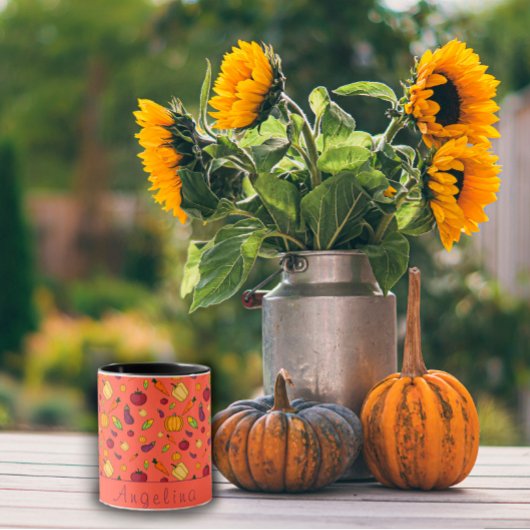 Frohes Erntedankfest Gemüse-Muster orange Tasse