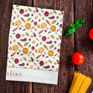 Frohes Erntedankfest Gemüse Muster weiß Geschirrtuch