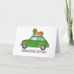 Frohes Erntedankfest grüner Retro Fiat 500 Karte