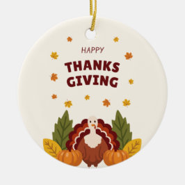 Frohes Erntedankfest Herbst, Kürbis und Truthahn Keramik Ornament