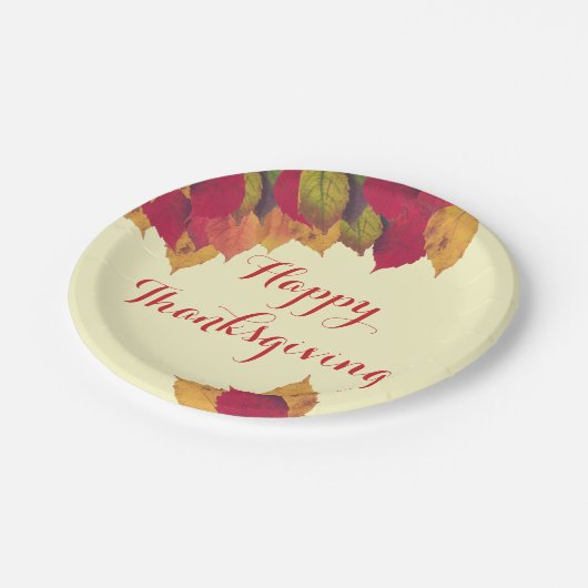 Frohes Erntedankfest Herbst Saisonale Blätter Pappteller (Schrägansicht)