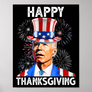 Frohes Erntedankfest Joe Biden Feuerwerk Patriotis Poster