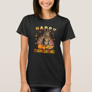 Frohes Erntedankfest Katze Truthahn Pilger Hut Fe T-Shirt