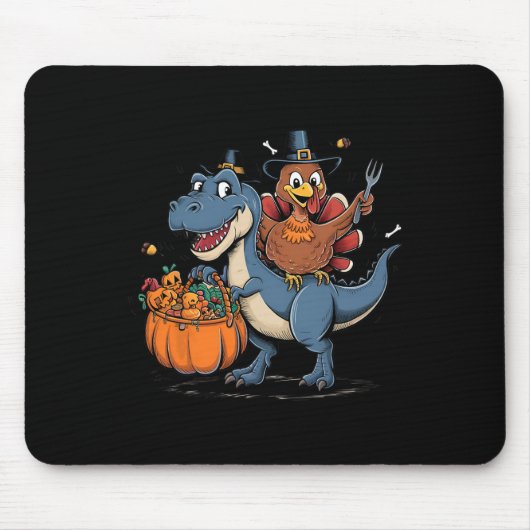 Frohes Erntedankfest Kinder Lustiger Truthahn Reit Mousepad (Vorne)