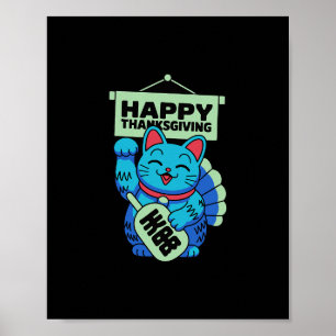 Frohes Erntedankfest Maneki Neko Glückskatze Japan Poster