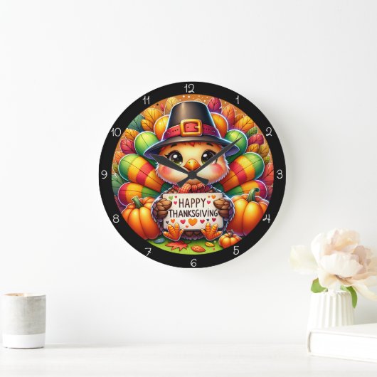 Frohes Erntedankfest Pute Große Wanduhr (Zuhause)