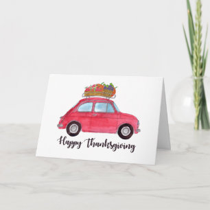 Frohes Erntedankfest Rotes Retro-Fiat 500 Karte