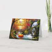 Frohes Erntedankfest Rustic Bridge & Waterwheel Karte (Vorderseite)