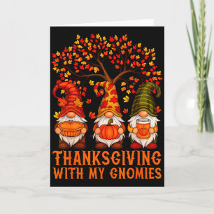 Frohes Erntedankfest Süße Gnome Kürbis Herbst Blät Karte